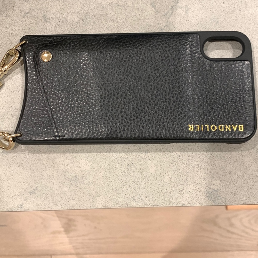 Bandolier iPhone XS Max gold case with button back card holder
